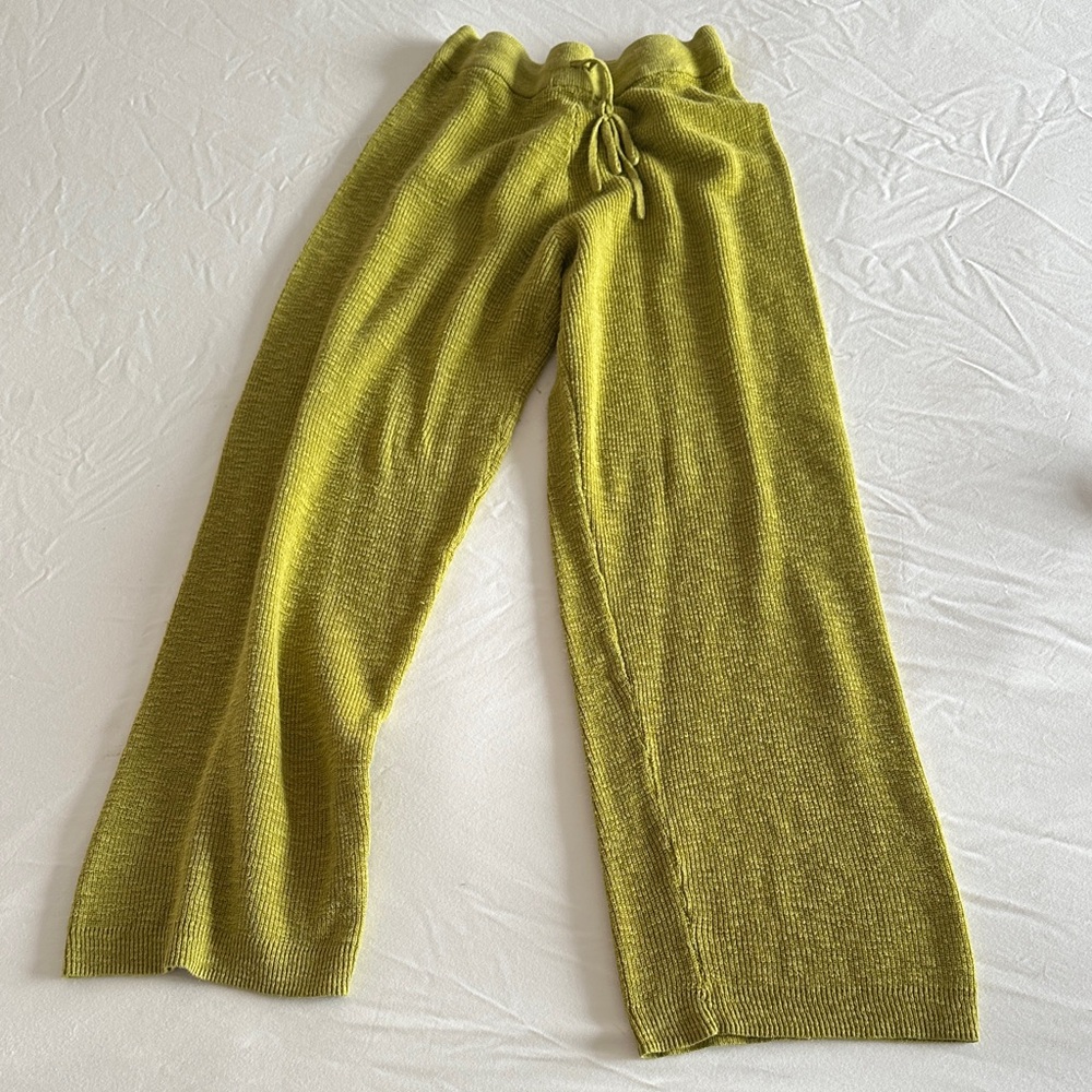 Wide Leg Knit Pants in Olive Green
